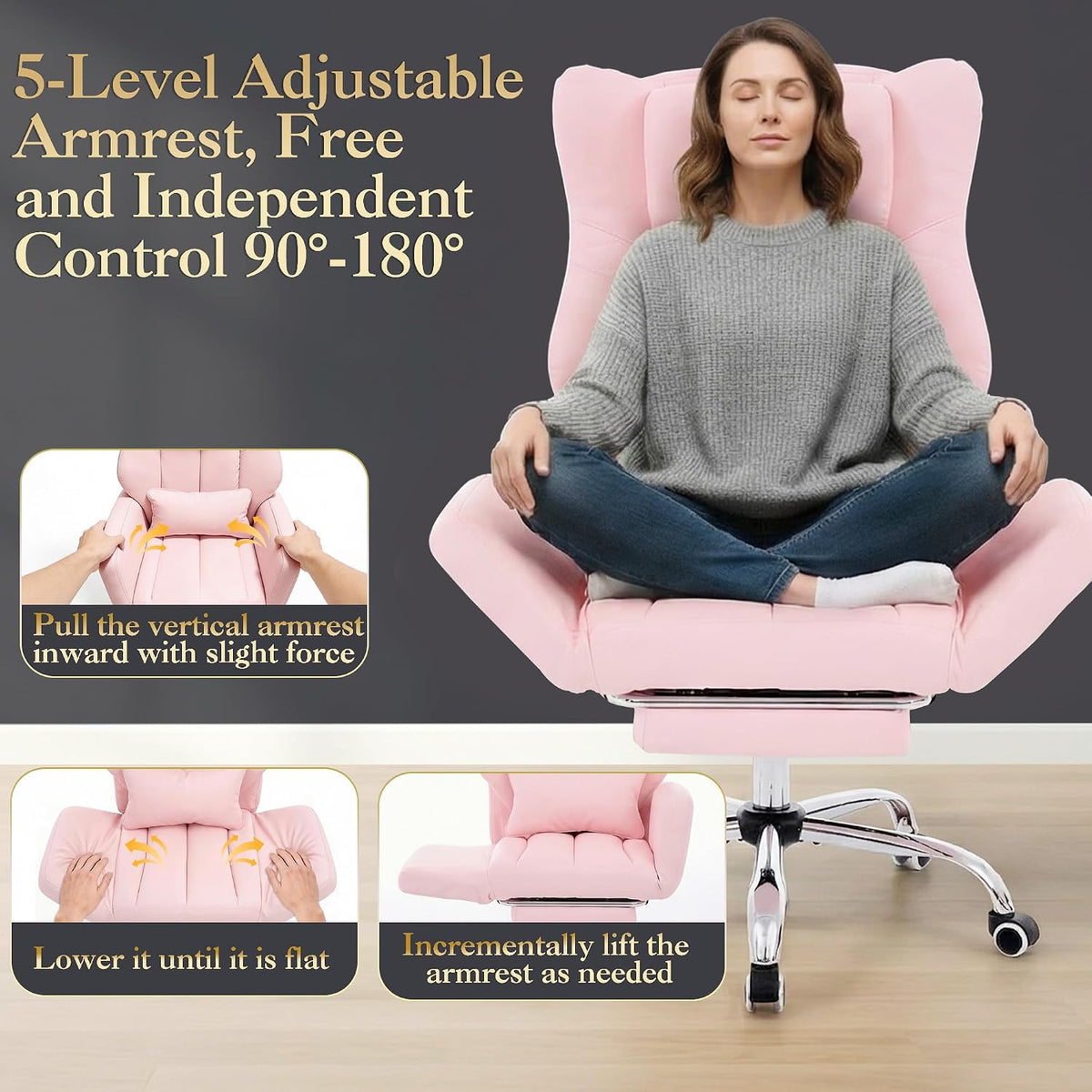 Cross Legged Office Chair with Adjustable Armrests & Headrest