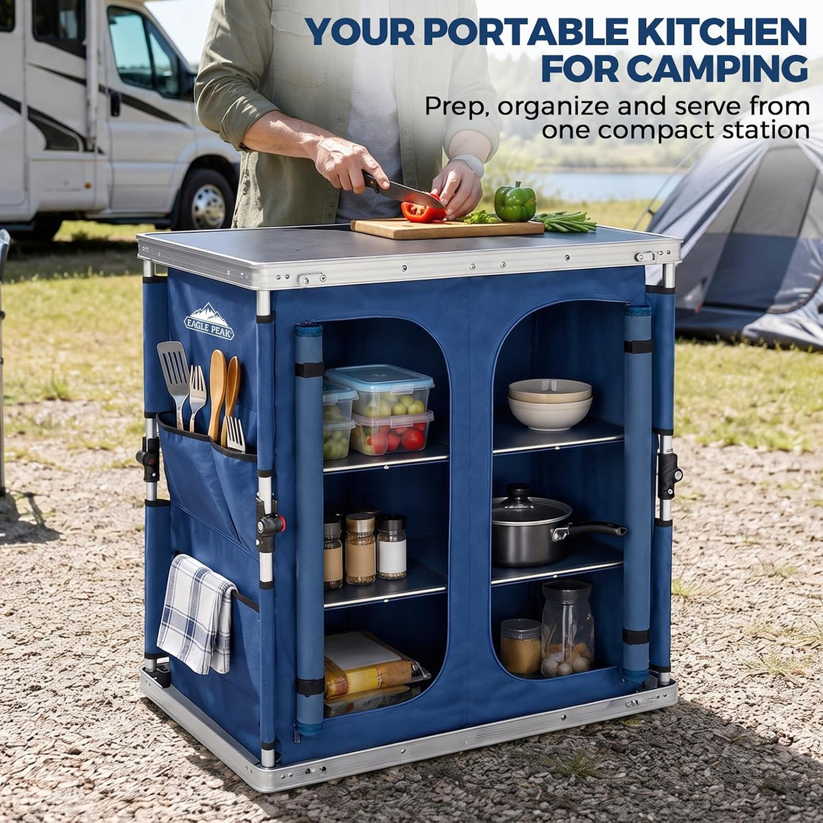 EAGLE PEAK Double Folding Camping Table with Storage Organizer and Side Pocke...