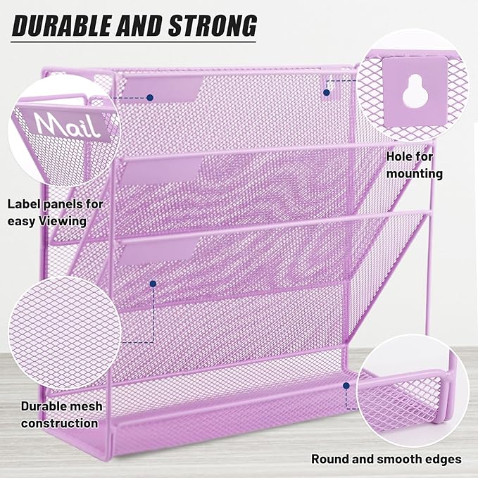 EASEPRES Desk File Organizer Mesh 4-Tier, Hanging Wall Mount Document - Image 3