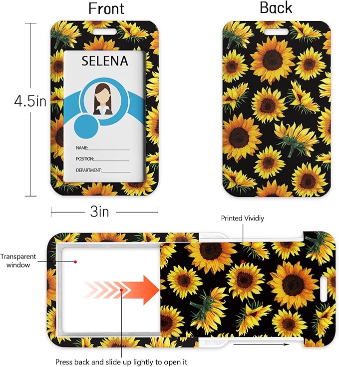 Lanyards for ID Badges Name Tags ID Card Holder, Sunflowers ID Badge Holder - Image 4