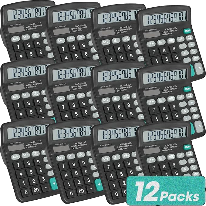 12 Pack Calculator Bulk, 12 Digits Calculators Desktop by YesBes