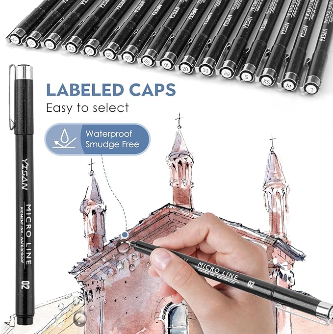 YISAN Black Drawing Art Pens, Micro Fineliner Manga Pens, Calligraphy Pens - Image 3