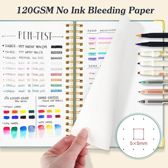 Bullet Dotted Journal Spiral Notebook, 300 Pages Leather Notebooks - Image 4