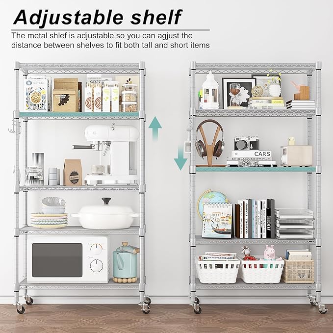 Himimi 5-Tier Storage Shelf Wire Shelving Unit on Wheels, Adjustable Heavy Duty - Image 5