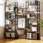 NUMENN Triple Wide 6 Tier Bookshelf, Rustic Industrial Style Bookcases and - Image 4