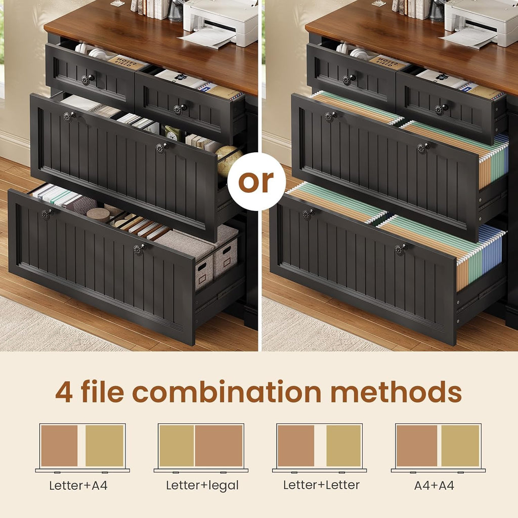 sedeta 4 drawers file cabinet, 33" farmhouse filing, side view