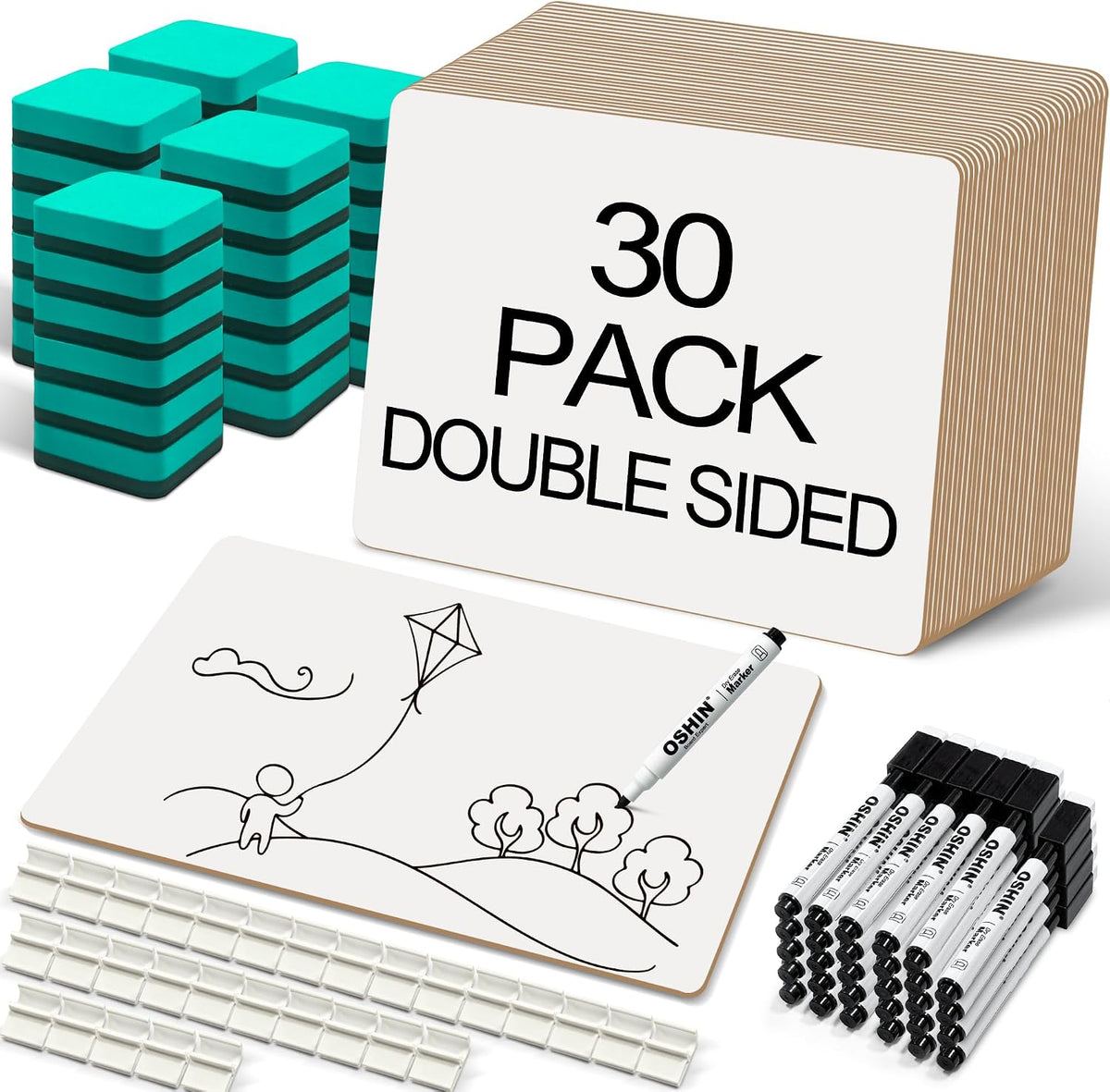 30 Pack Small White Boards, Teacher School, Include 30 Markers, 30 Erasers