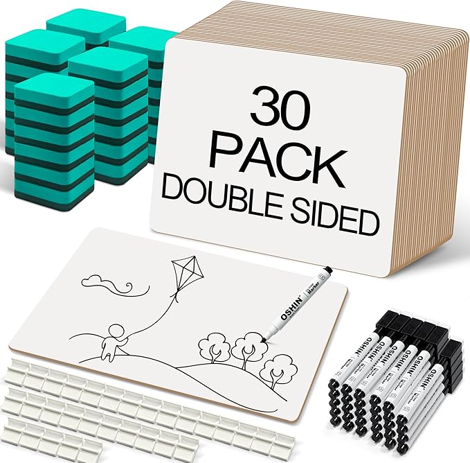 30 Pack Small White Boards, Teacher School, Include 30 Markers, 30 Erasers by Unknown