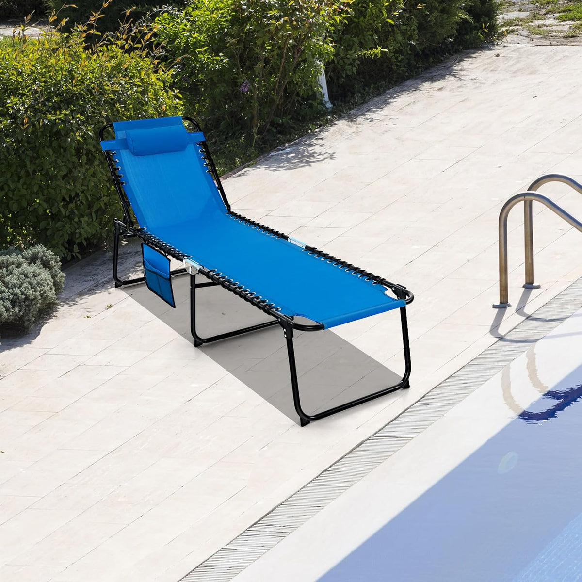 GYMAX Lounge Chairs for Outside, Extra High Folding Beach Tanning Lounger wit...