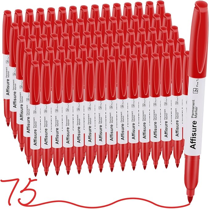 Affisure Red Permanent Markers Bulk, Quick Drying and Fade Resistant, Fine by Affisure
