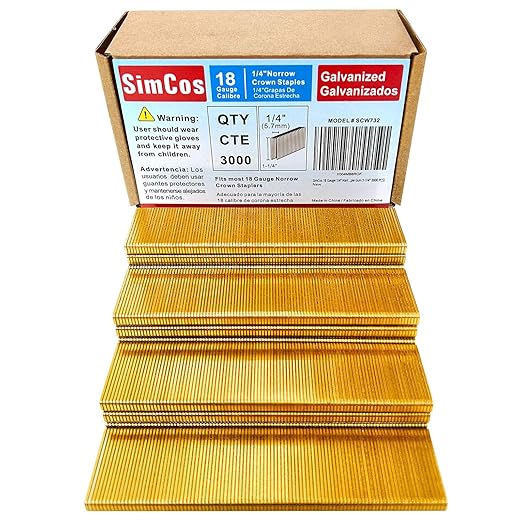 SimCos 18 Gauge 1/4" Narrow Crown Staples, Galvanized Upholstery Staples by SimCos