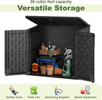 36 cu ft resin outdoor storage shed, weatherproof, side view