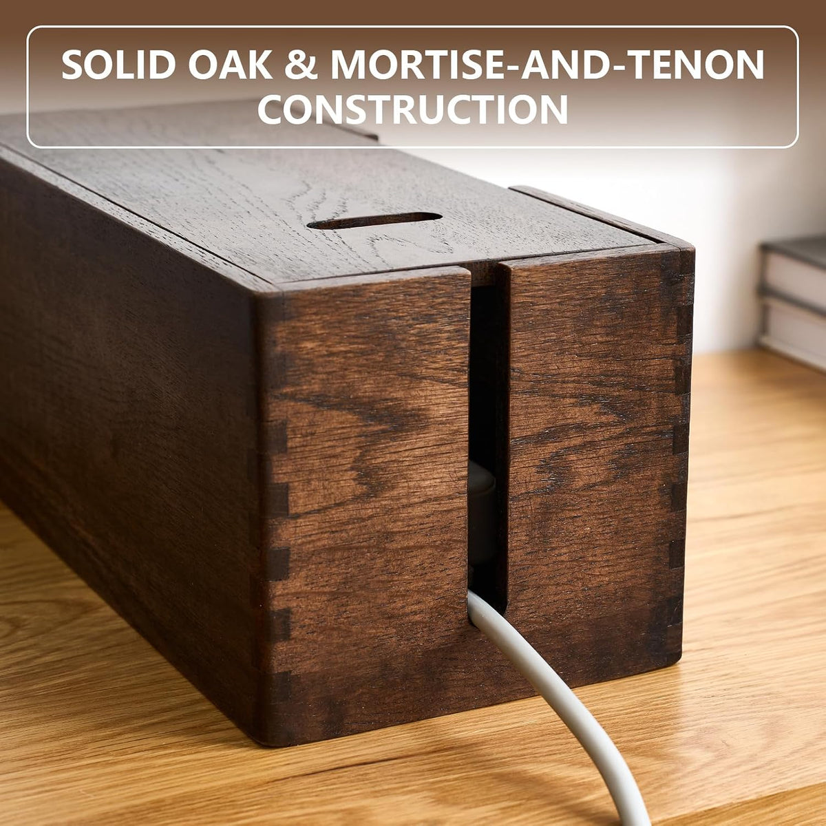 Oak Wood Cable Management Box - Large Cord Hider & Organizer with Magneti...