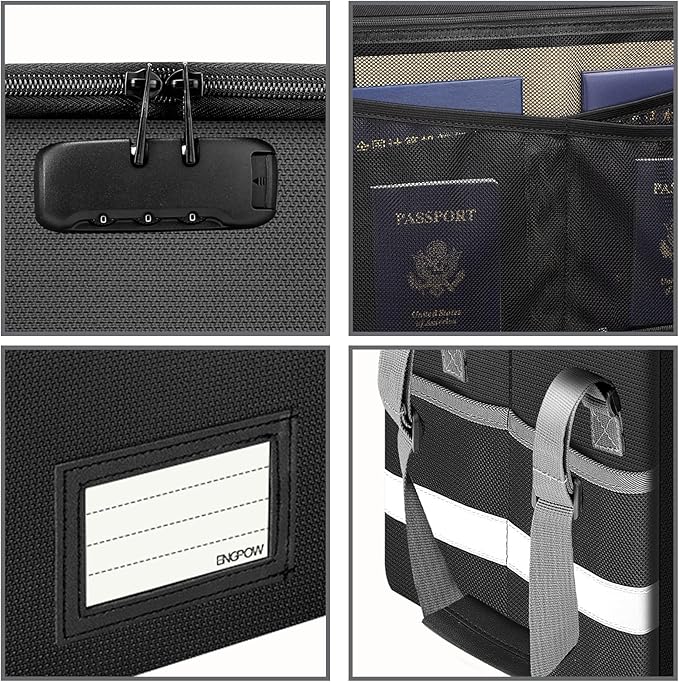 ENGPOW File Box with Lock, Fireproof Document Box with Pockets, Collapsible - Image 9
