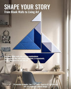 PebblingQ Felt Wall Tiles Bulletin Board, Marine Blue White Panels, Modular - Image 6