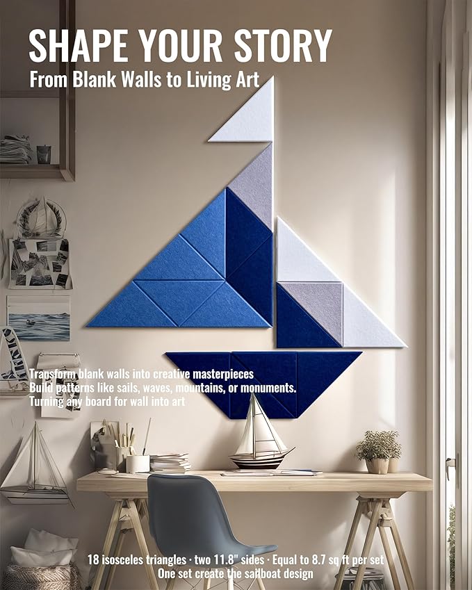 PebblingQ Felt Wall Tiles Bulletin Board, Marine Blue White Panels, Modular - Image 6