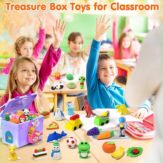 Palmatte 140PCS Mini Animal Erasers Bulk Kids Prizes Treasure Box Toys - Image 3
