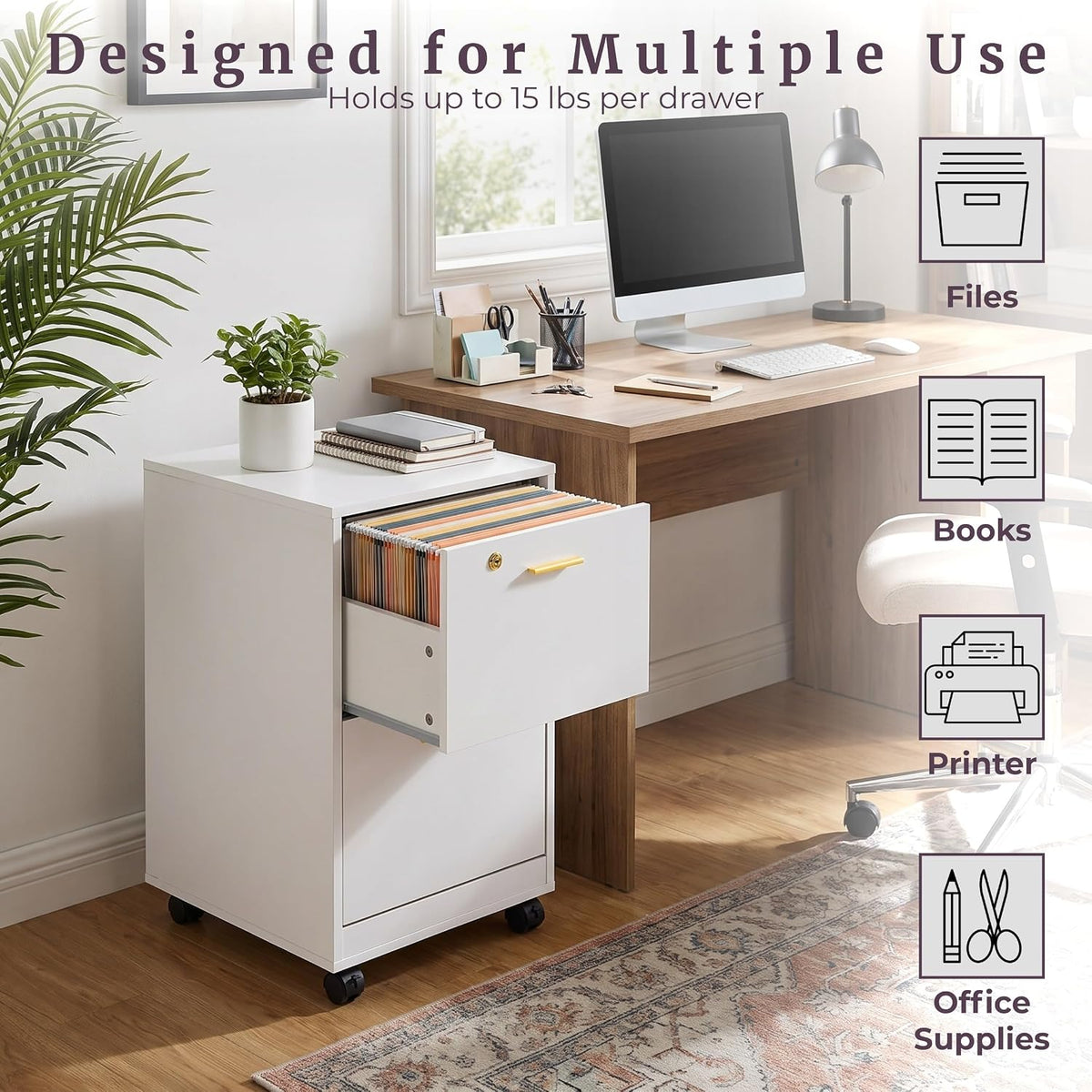 lavish home 2-drawer wooden file cabinet with lock showing dimensions
