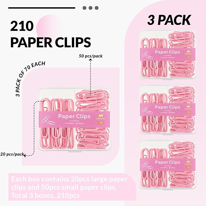 NEEWAY Colorful Paper Clips Assorted Sizes, Small and Large Paperclips - Image 3