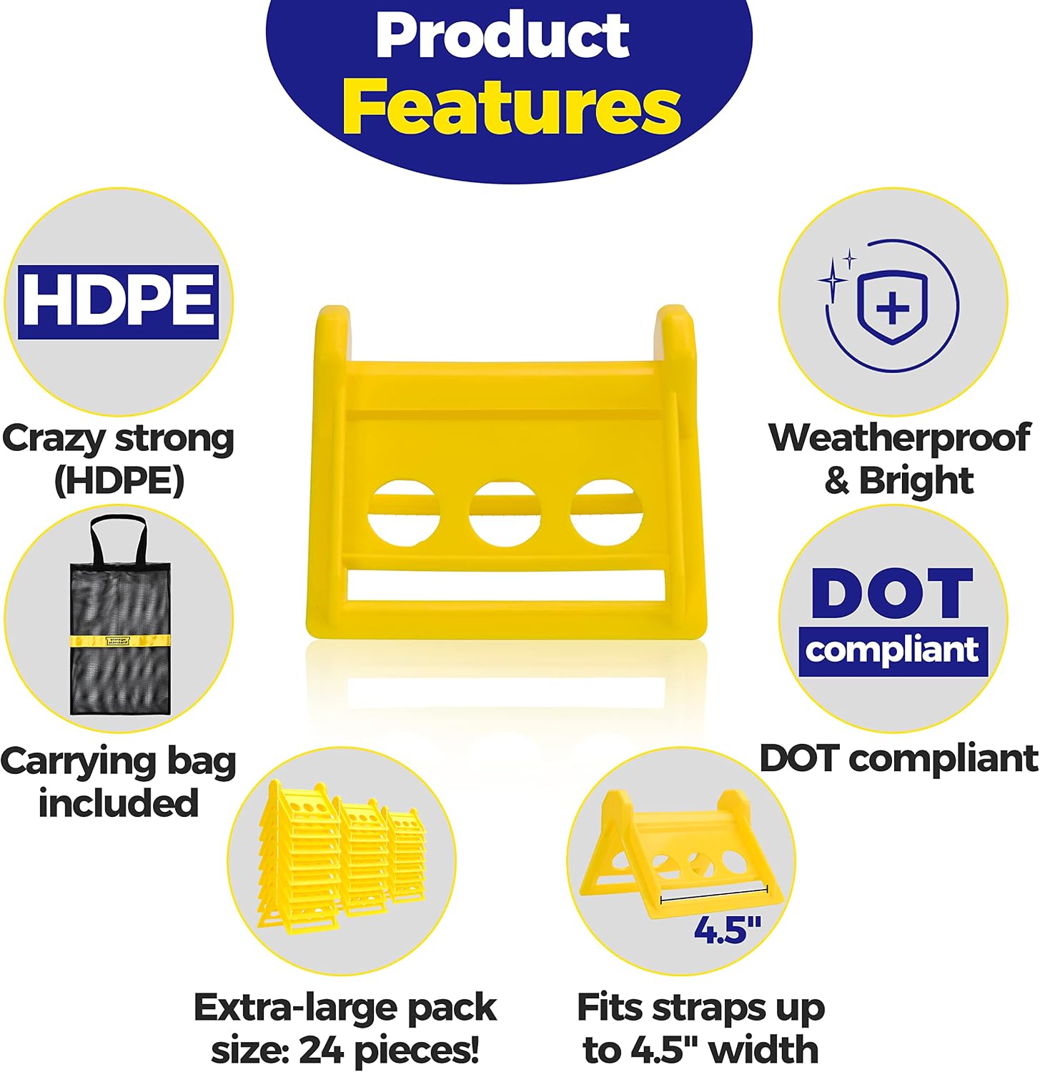 24 Pack Edge Corner Protector With Carrying Case for Flatbed Cargo Load Truck Shipping - 4'' x 6'' Winch Ratchet Straps Plastic Protectors Yellow