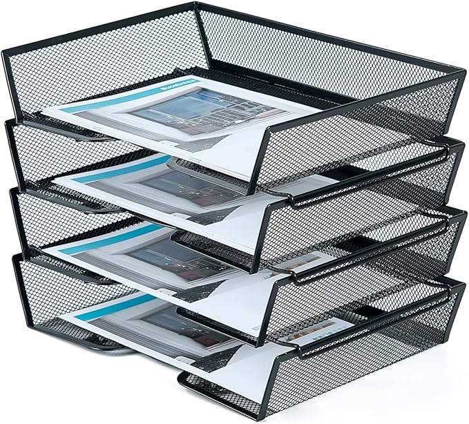 SETTFRFE 4 Tier Metal Mesh Desk Organizer-Stackable Letter Trays by SETTFRFE