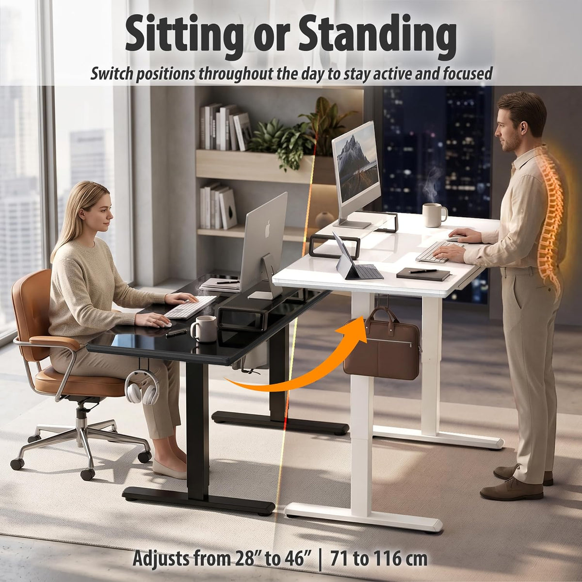 SHW 47-Inch Glass Electric Height Adjustable Standing Desk, White