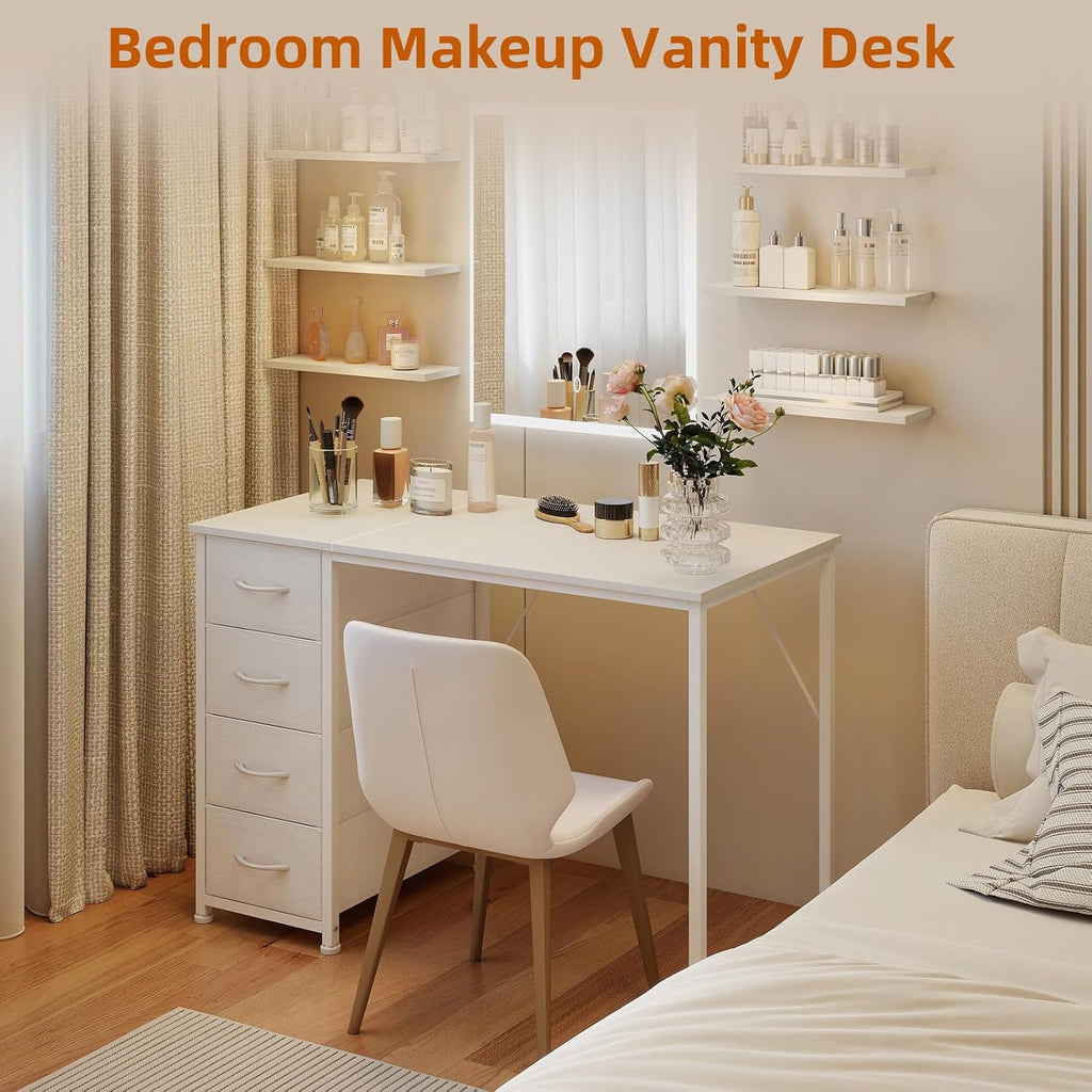 Somdot Small Computer Desk with 4 Drawers for Bedroom, Home Office Desk | 39 Inch Simple Writing Desk,Study Table with Storage Drawers for Home Office, Study, Living Room and Small Spaces, White