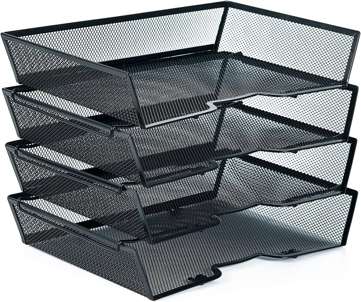 SETTFRFE 4 Tier Metal Letter Tray Desk Organizer-Stackable Paper Tray,Black