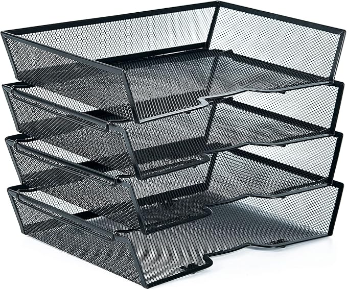 SETTFRFE 4 Tier Metal Mesh Desk Organizer-Stackable Letter Trays - Image 9