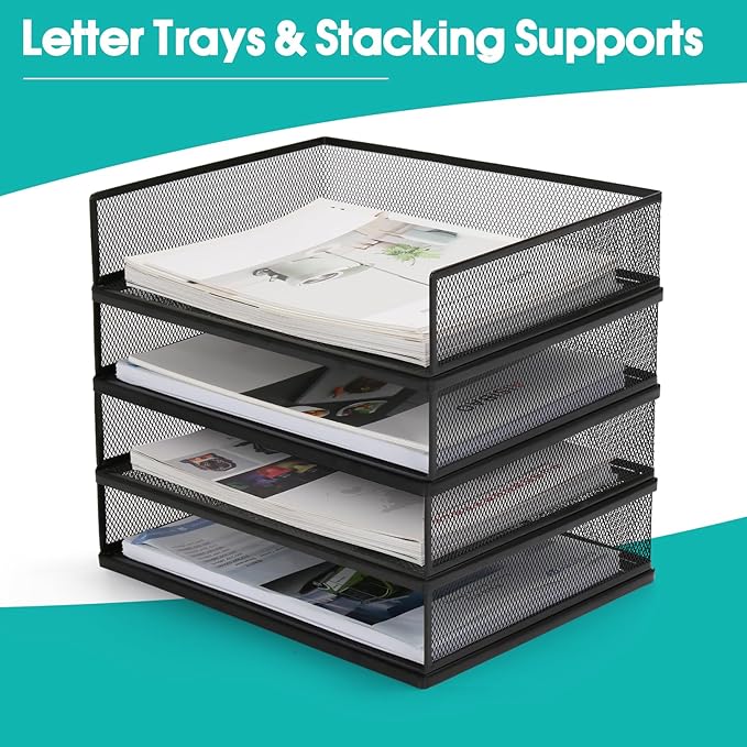 AZFUNN Wire Mesh Letter Trays Paper Tray Desk File Organizer, 2 Pack Stackable - Image 3