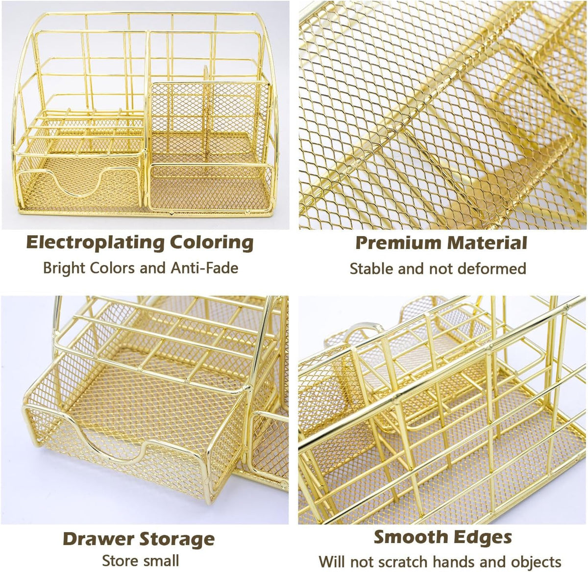 gold office desk organizers, 13pcs office supplies and, close-up detail