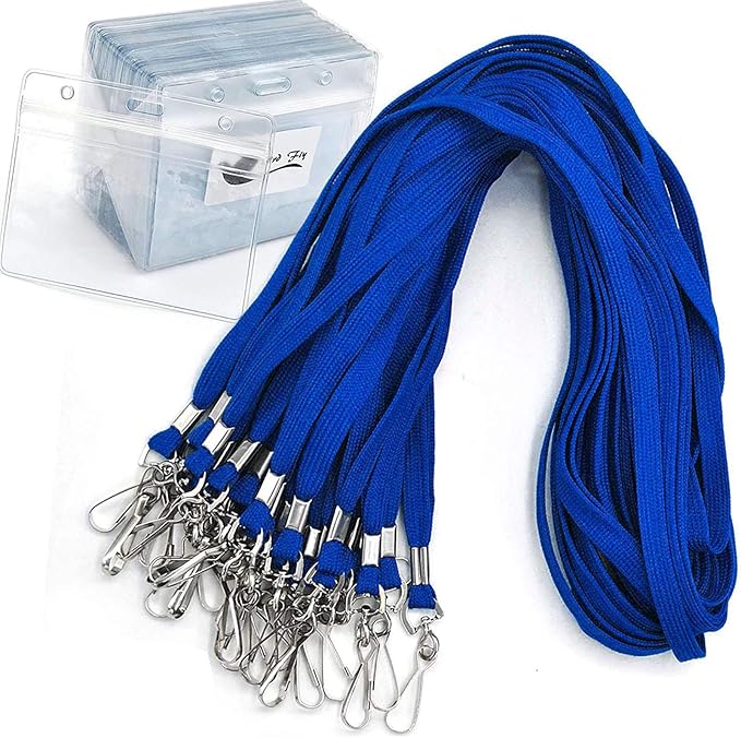 Name Tags Blue Lanyards/Badge Holder Pairs Woven Round Lanyard & Horizontal by BirdFiy