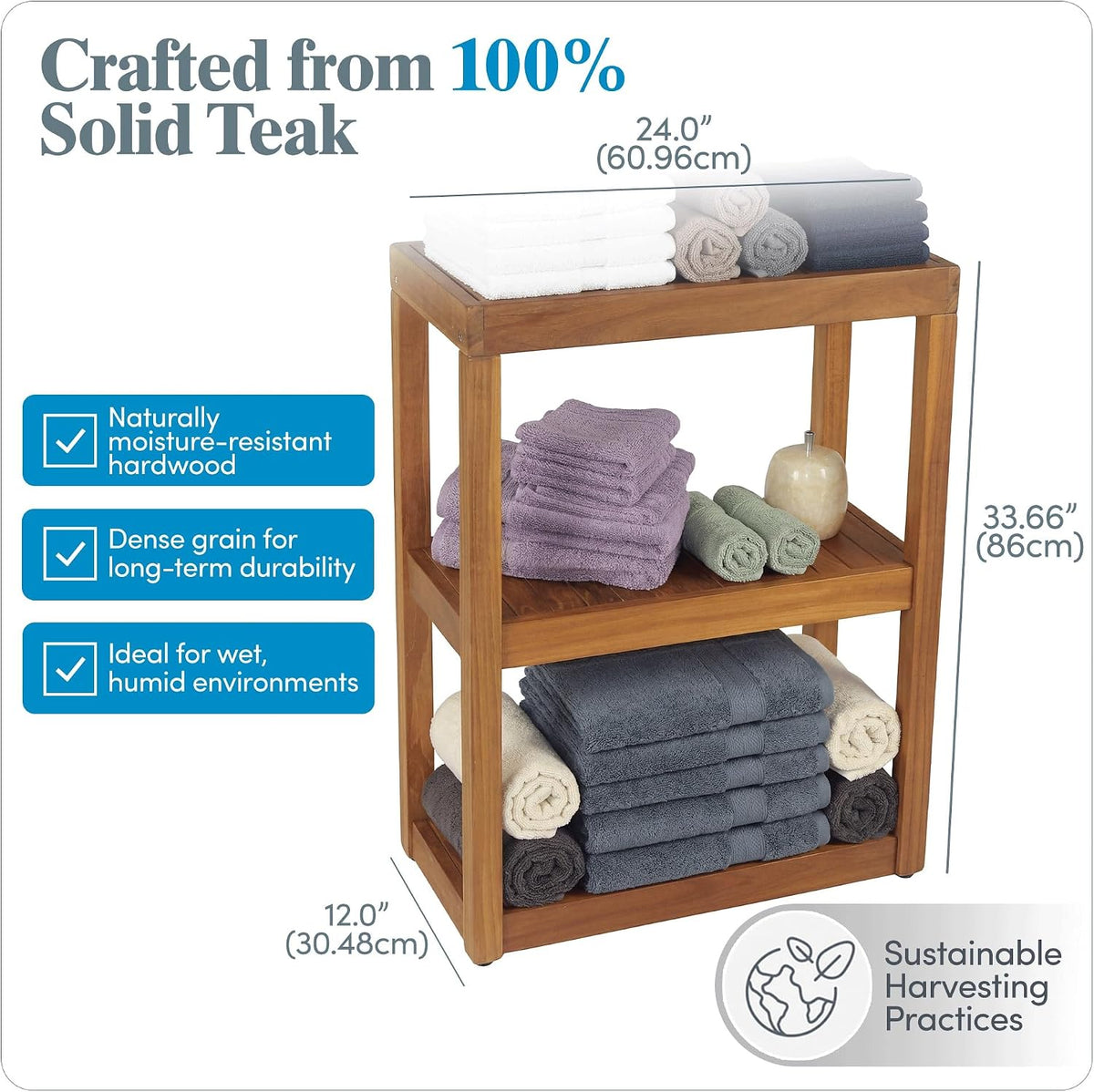AquaTeak 12" Original Sula Rectangle Teak Bathroom Stand - Shower Stand ...