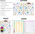 Ospelelf Clipboard with Storage 8.5 X 11，Padfolio Organizer, Spiral Portfolio Letter Size with Notepad, Pen Holder, 5 Extra Folder Divider Pages, Elastic Closure Nurse Office Essentials Daisy