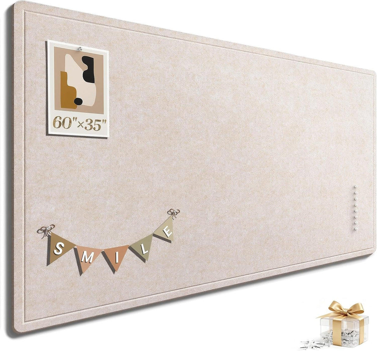 Large Bulletin Board, 60 X 35 Inches Felt Cork Board with 40 Pushpins, Foldab...