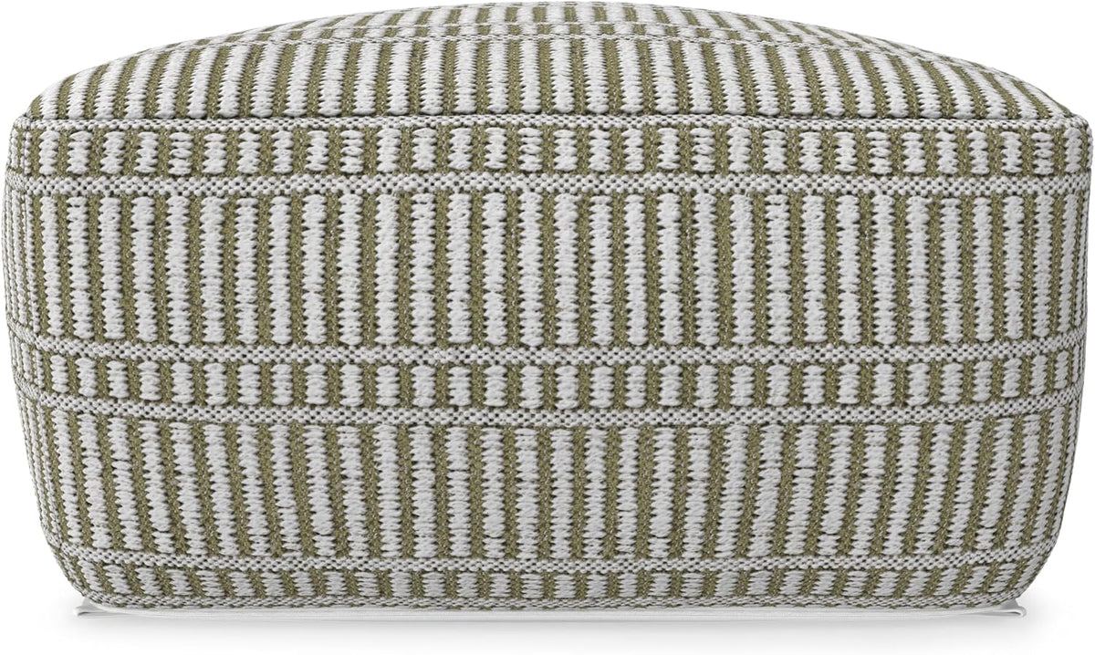SIMPLIHOME Safford 20" Wide Square Pouf in Natural/White PET Polyester