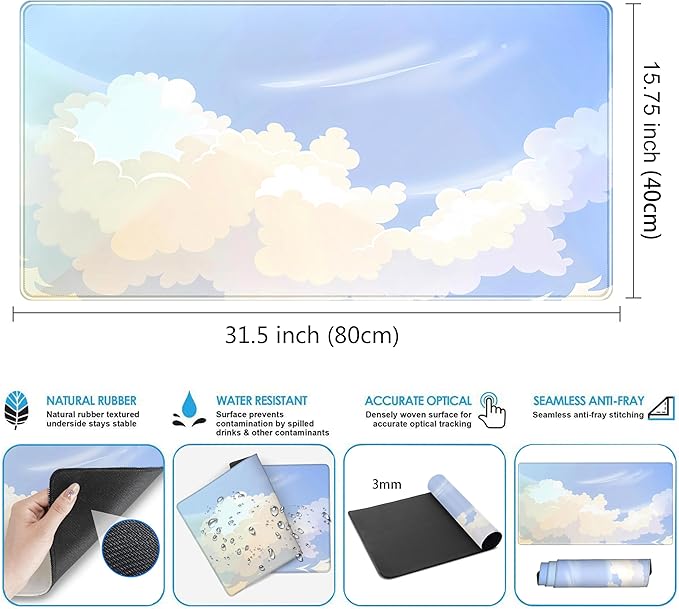 Blue Cloud XXL Large Extended Gaming Mouse Pad Computer Mat Aesthetics Mousepad - Image 3