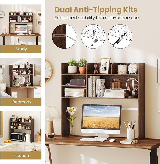 Tangkula Desktop Bookshelf for Computer Up to 32”, 37” Countertop Storage Hutch - Image 8