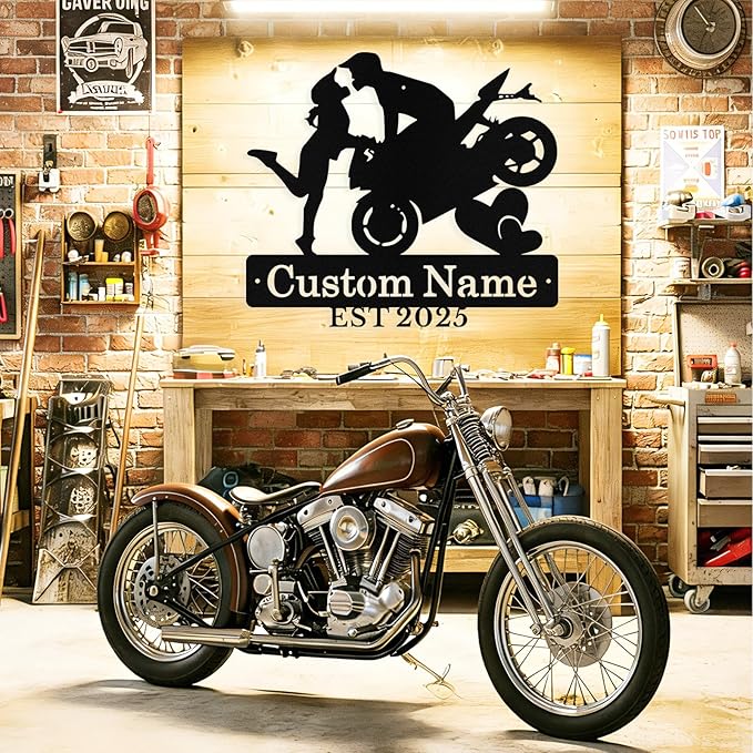 Custom Motorcycle Couple Metal Signs Personalized Biker Couple Name Sign Custom - Image 2