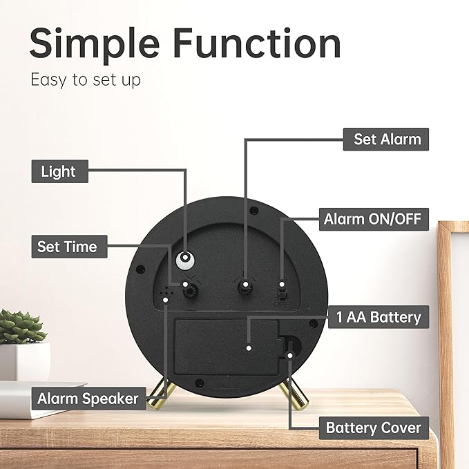 Analog Alarm Clock, 4 inch Super Silent Non Ticking Small Clock - Image 6