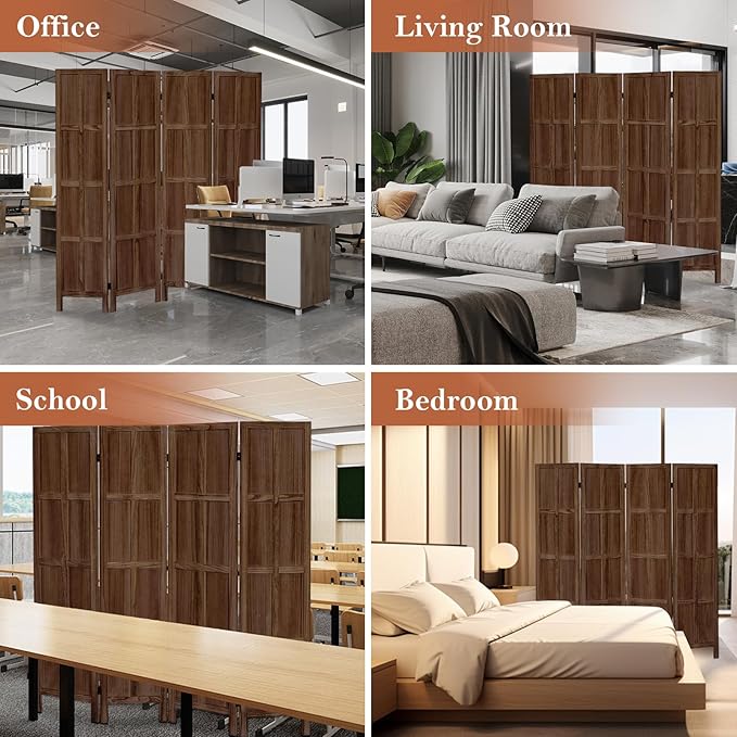 Leesinwing Wood Room Divider 4 Panel Folding Privacy Screen, Classic 5.6Ft - Image 9