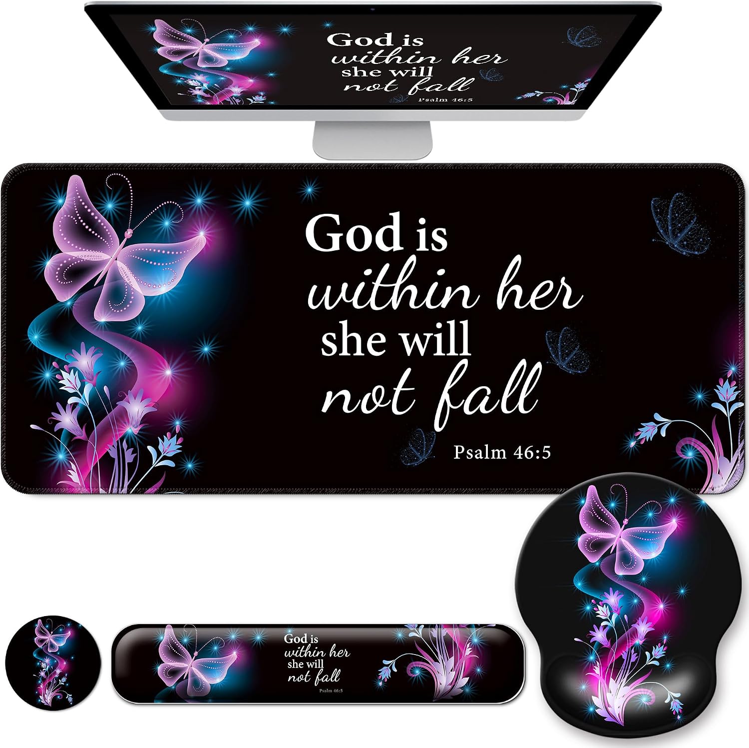 Desk Mat Set Keyboard and Mouse Pad with Wrist Rest Support | Ergonomic,Pain Relief, 4-in-1 Large Big Mousepad Computer Mats,Desk Pad Matt Mats for Desktop Home & Office