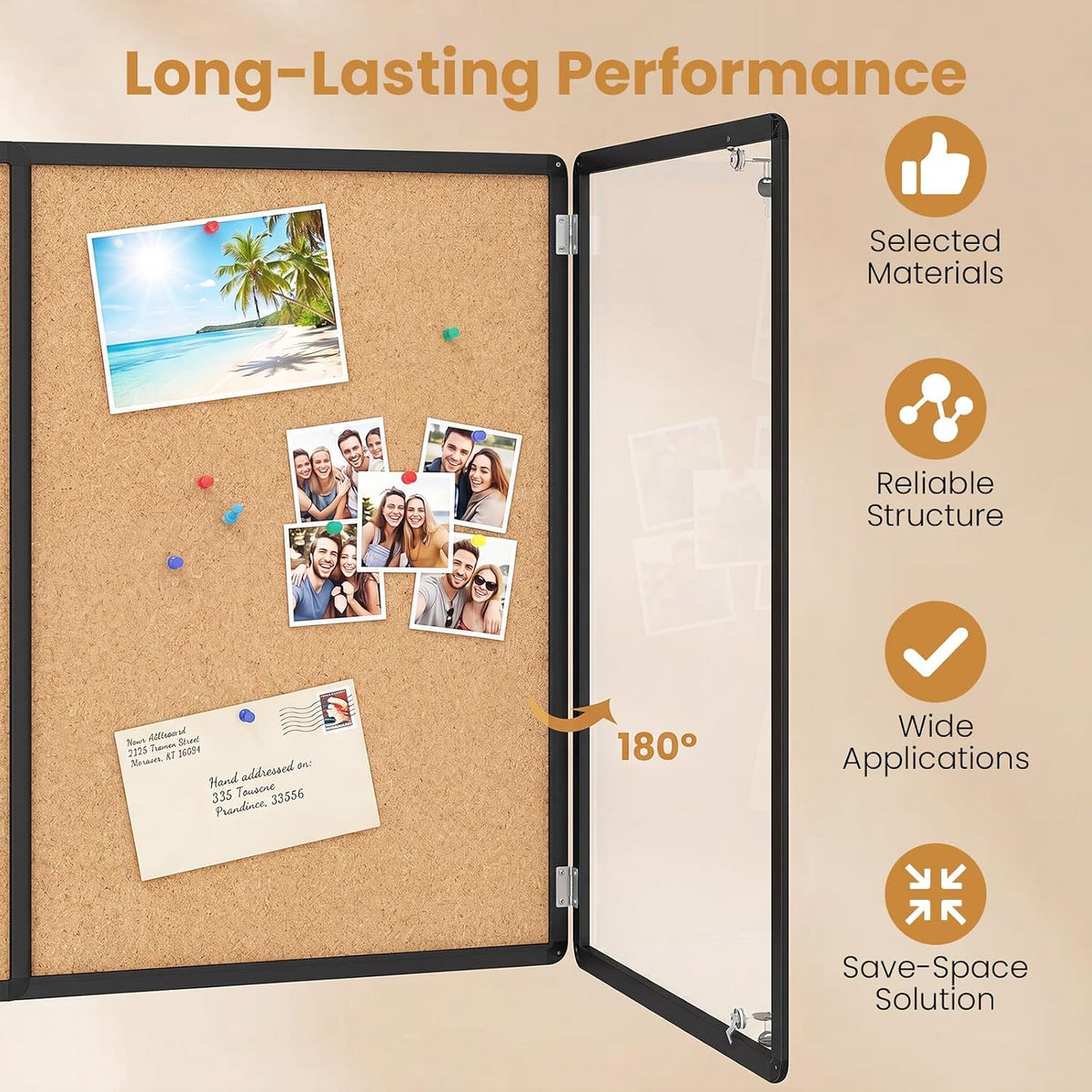 Goplus Enclosed Bulletin Board, 47.5” x 35.5” Lockable Cork Notice Board