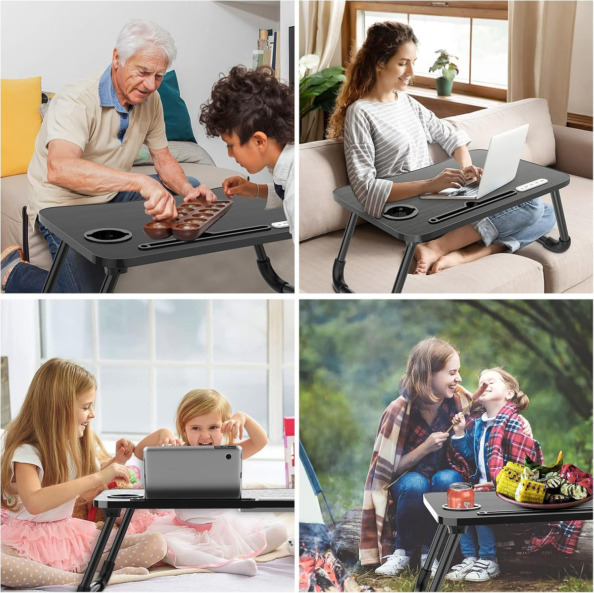 Zapuno Laptop Lap Desk, Foldable Laptop Table Tray with 4 USB Ports Storage D...