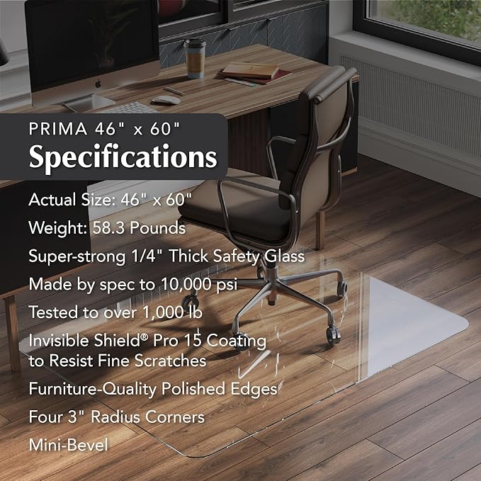 Vitrazza Glass Chair Mat 46” x 60” Superior ¼ Thick, Chiaro Standard Clear - Image 4