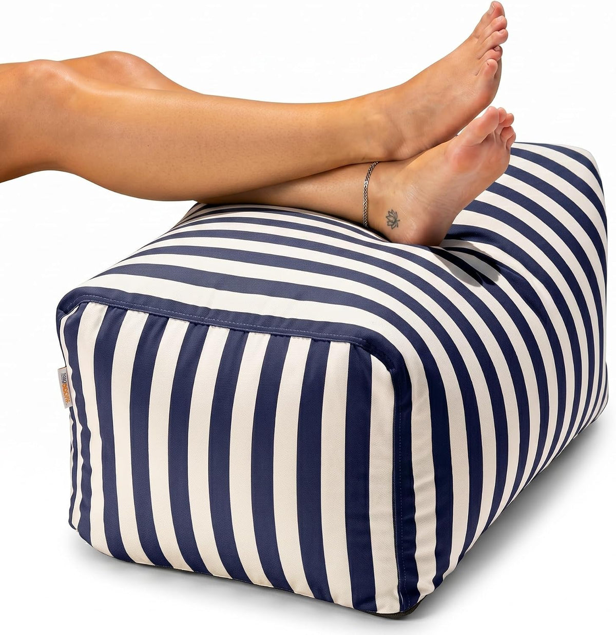 Jaxx Leon Outdoor Bean Bag Ottoman, Navy Striped