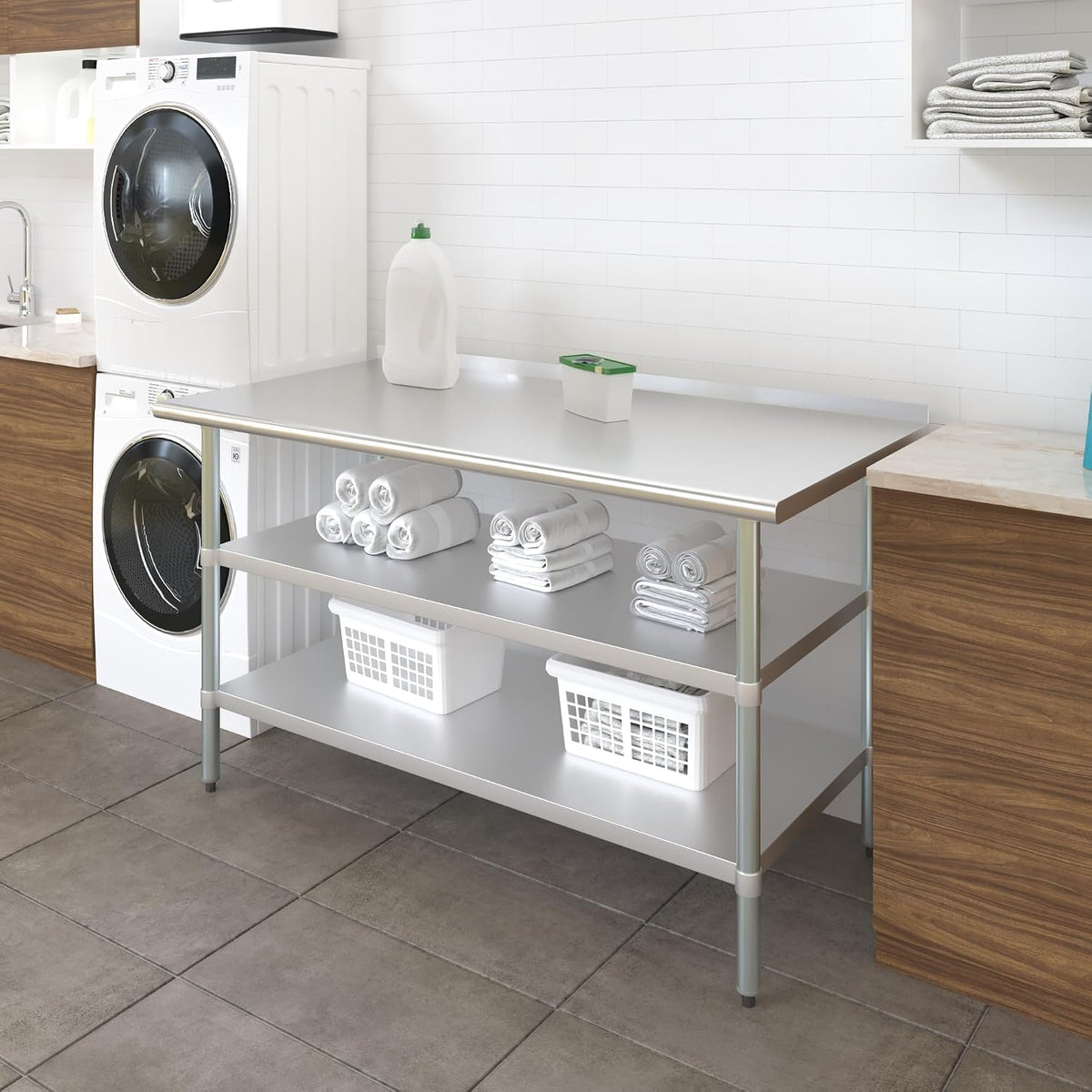 AmGood Stainless Steel Work Table with 1.5" Backsplash and 2 Shelves | M...