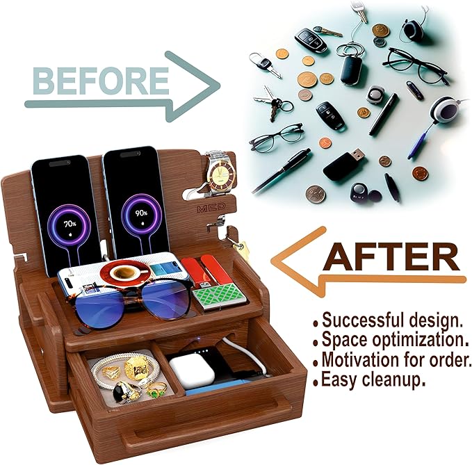 MED Wood Phone Docking Station – Nightstand Desk Organizer - Image 3