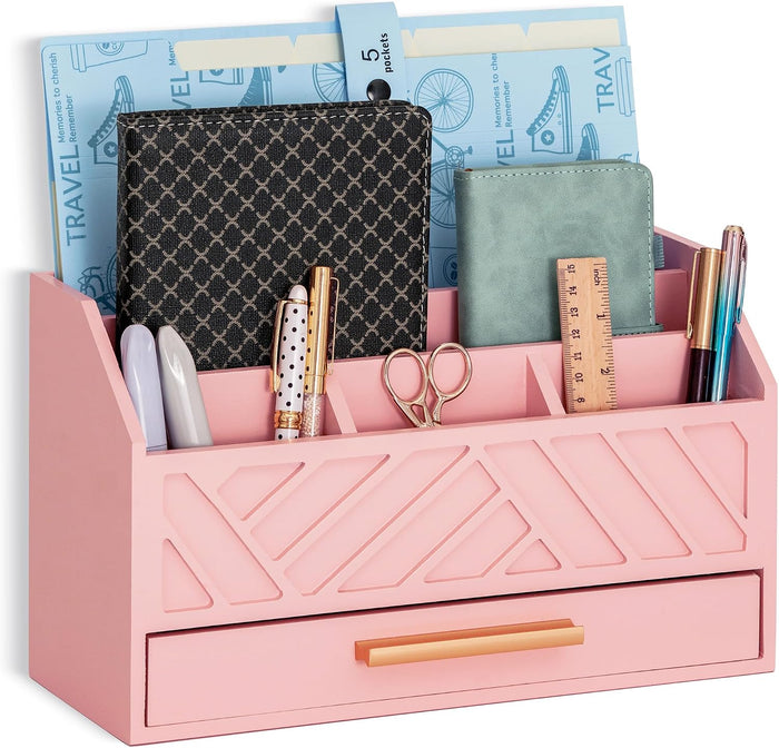 Desk Organizer with Drawer, Countertop Bill Mail Organizer and File Storage