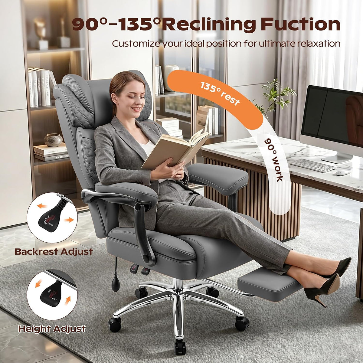 Office Desk Chair with Footrest, Big and Tall Executive Office Computer Chair...